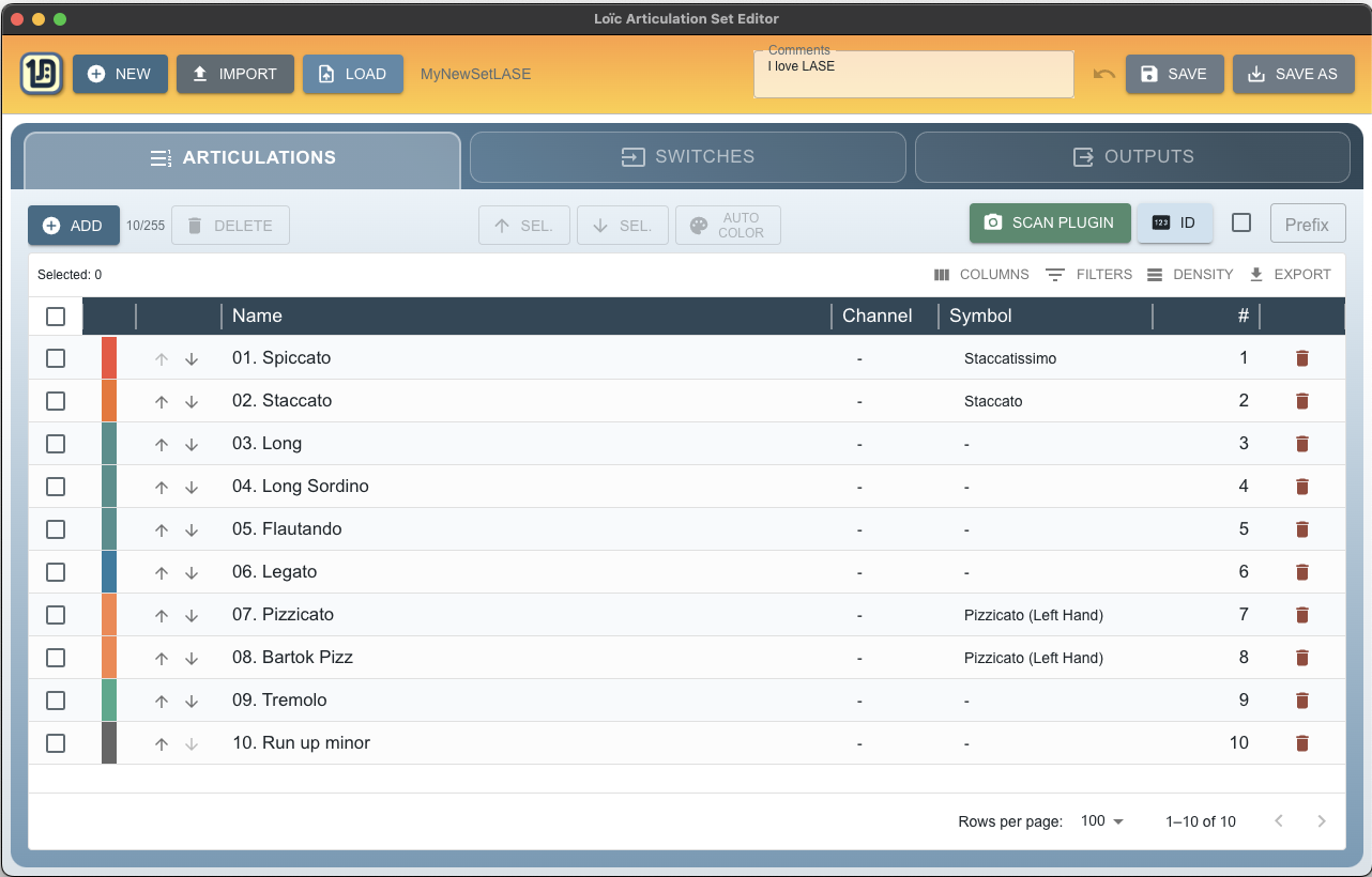Loic Articulation Set Editor interface