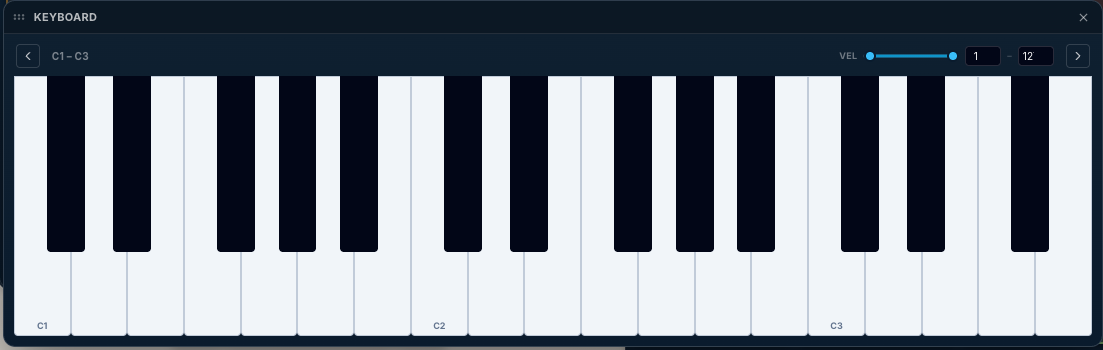 Keyboard widget showing a full on-screen playable keyboard