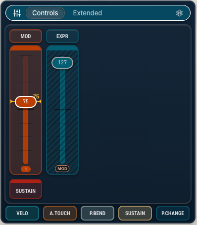 Faders widget showing MOD and EXPR CC faders
