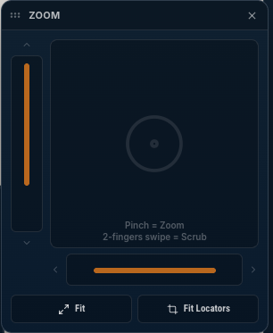 Zoom widget showing zoom faders and Touchbar